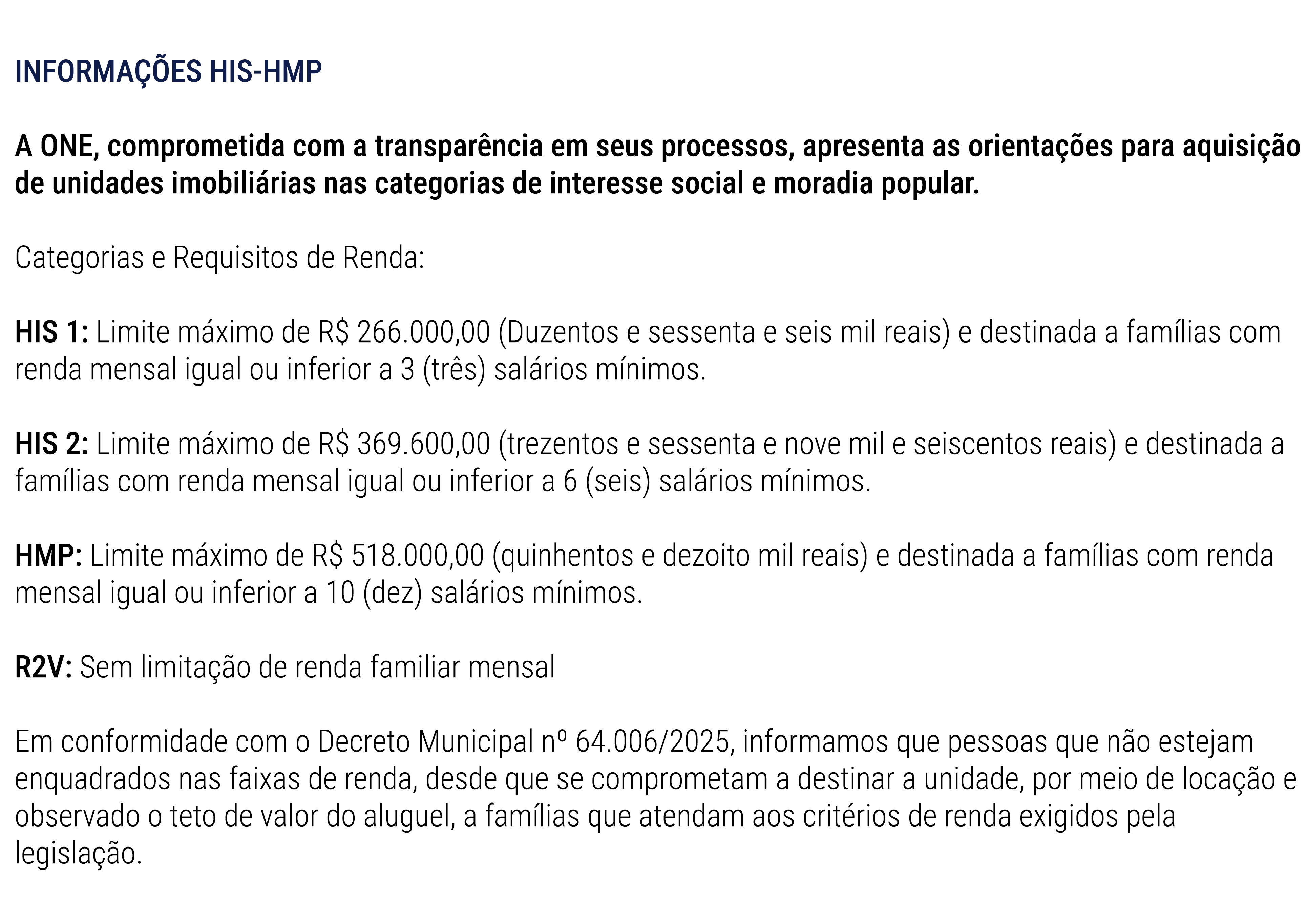Informações HIS